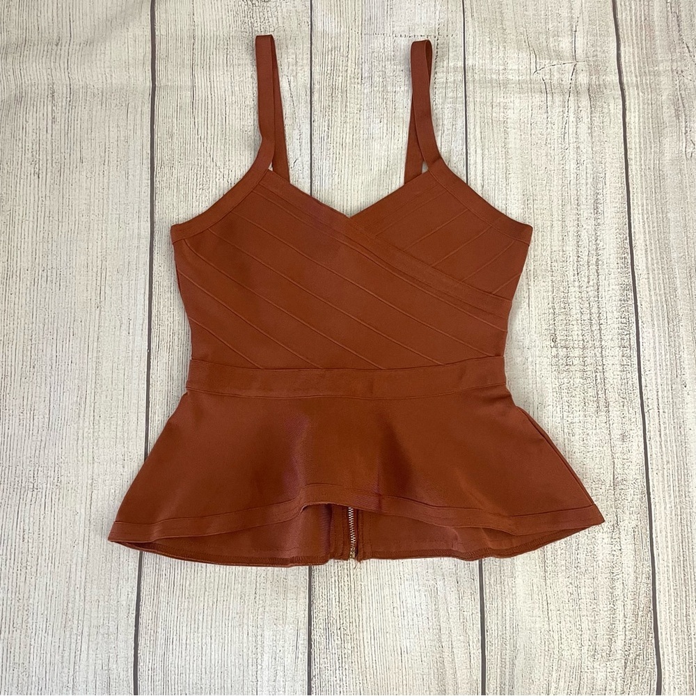 12th HEART Women's Rust Colored Sleeveless Fitted Peplum Top Size Medium